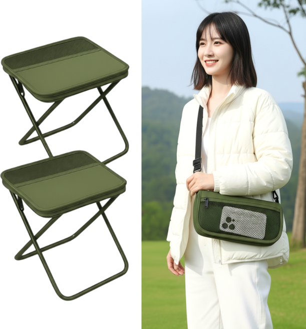 하우모어 1+1 휴대용 접이식 의자 초경량 대형 120kg 하중, 2개, 카키