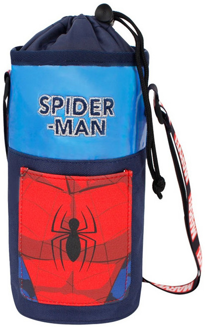 마블 스파이더맨 로고 이펙트 물병파우치 물병크로스백 물통 주머니 물병 수저통 보냉 파우치 가방 남아 아동 초등 학생 단체 선물, 네이비, 1개