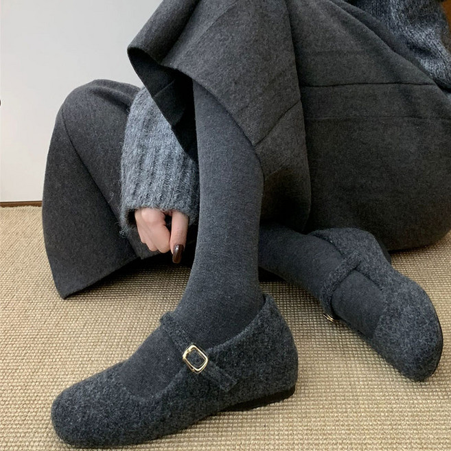 DANGZ 여성용 뽀글이 기모 플랫 슈즈 굽 3cm