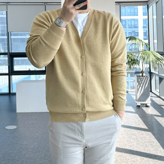 룩플레인 모달 원단 안티필링 세련된 브이넥 니트 가디건 10color