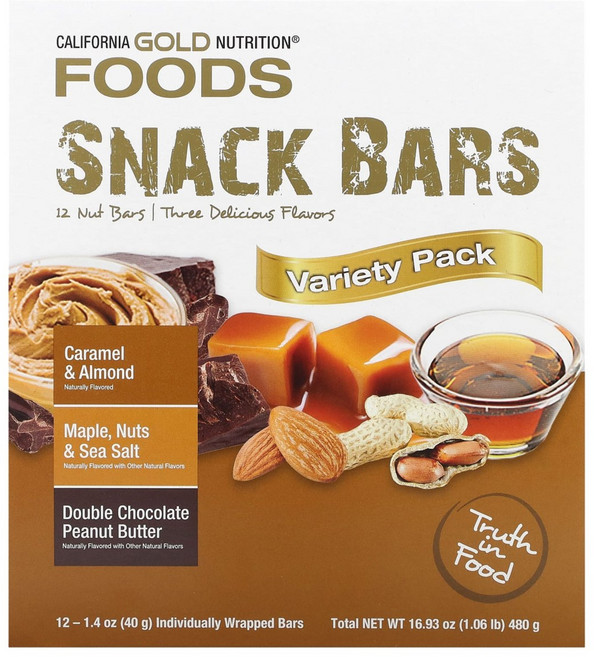 캘리포니아 골드 뉴트리션 CGN 버라이어티맛 스낵바(메이플 카라멜 땅콩버터) 각 40g 12개