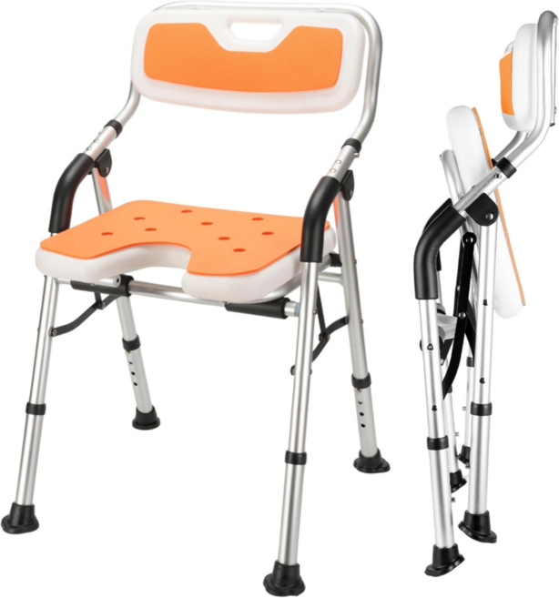 노인 환자용 접이식 목욕의자 미끄럼방지 욕실의자 U자형 욕실등받이목욕의자, 1개, 오렌지