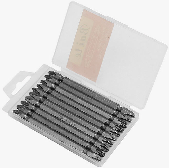 전동드릴용 100mm 양면 십자 드라이버비트 10p세트