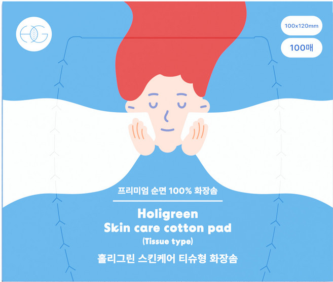 홀리그린 순면 스킨케어 티슈형 화장솜 100매, 01_스킨케어 티슈형 화장솜 100매, 1개
