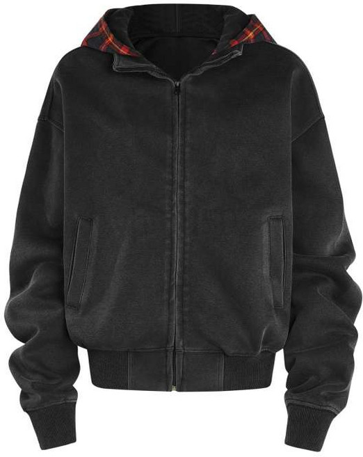 남자 오버핏 후드집업 캐주얼 체크 무늬 후디 집업