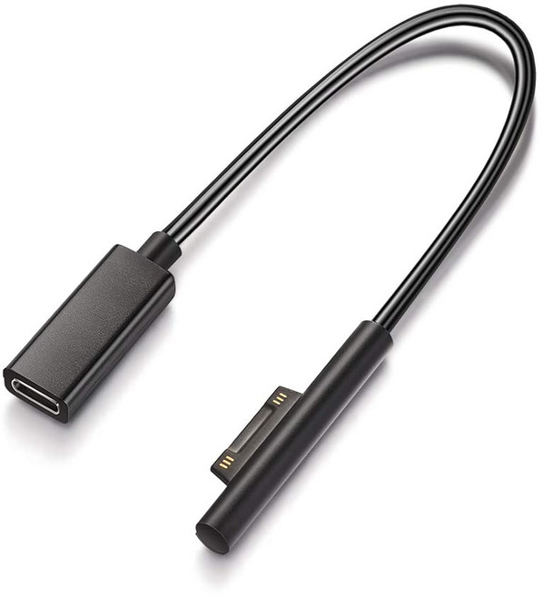 시시 서피스-USB C 충전 케이블(암컷 USB-C 20cm) Microsoft Surface Pro 7/6/5/4/3 Go3/2/1 노트북 4/3/2/1과 호환되며 45W, Black 20 cm
