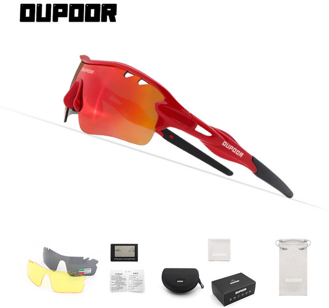 DUPOOR 兒童偏光運動太陽眼鏡 騎行防紫外線, 亮紅框紅片, 1個