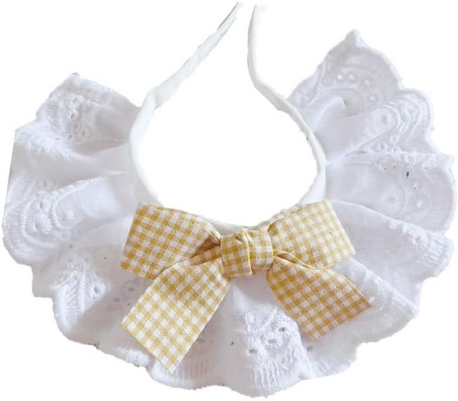 애완동물 순면 레이스 나비넥타이 목걸이 강아지 고양이 귀여운 장식 턱받이, 1개, 노란색