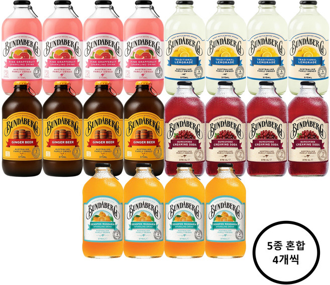 분다버그 자몽4병+레몬4병+진저비어4병+버건디4병+만다린4병 375ml X 20병, 20개