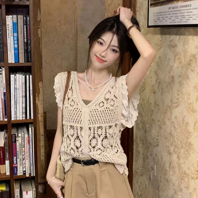 JoYouth 민소매 크로쉐 레이스 뜨개 코바늘조끼 니트