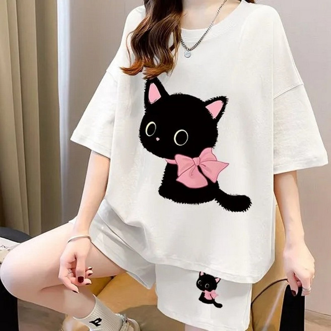 Sealang 여성 캐주얼 여름 투피스 반팔 티셔츠 반바지 세트 cong0408AJ3