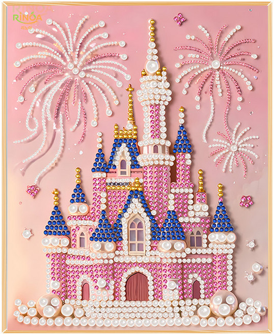 리노아 DIY 진주아트 캔버스 세트 아트토이 수공예 인테리어 그림 선물, 1개, 03핑크 캐슬