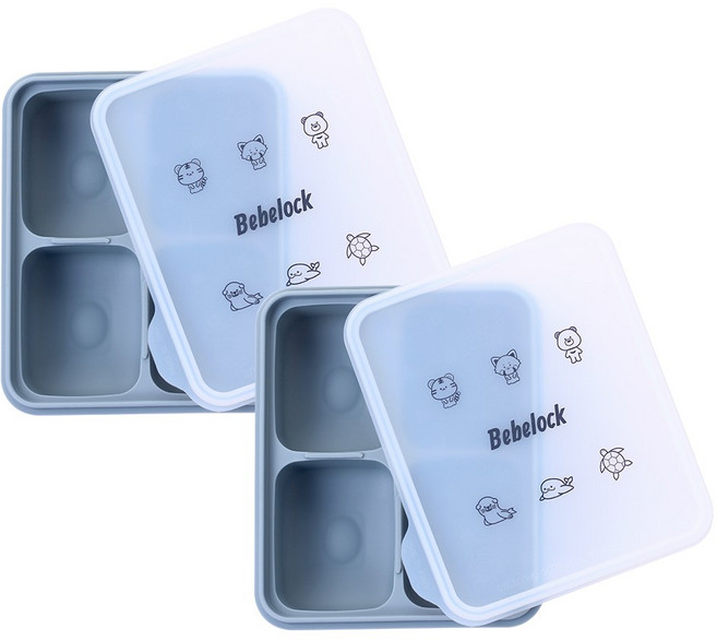 베베락 아이와 플래티넘 실리콘 큐브 2P(냉동보관용기_뚜껑포함 13.5cm X 15cm), 아이와 실리콘큐브(블루그레이2P), 1세트