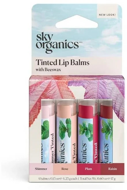Sky Organics 스카이 오가닉스 틴티드 립밤 4팩 4개 세트, 17g - 쿠팡