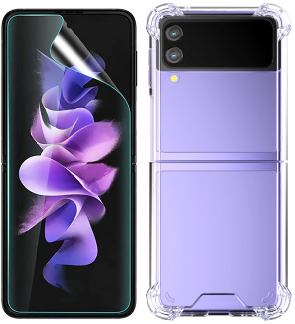 스톤스틸 (2+1) 갤럭시 Z플립4 액정 보호 풀커버 방탄 필름 2장 + 젤하드 믹스 범퍼 케이스 1개, 풀커버 방탄 필름 2장 + 젤하드 범퍼 케이스 1개