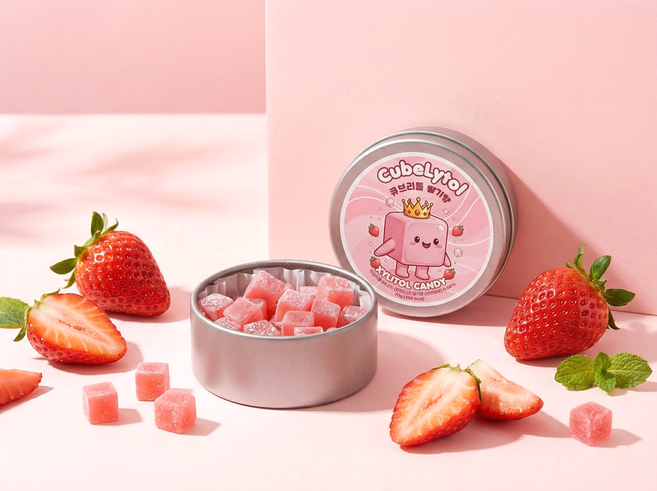 큐브리톨 자일리톨 캔디 무설탕 사탕 식후 입가심 딸기향, 1개, 70g