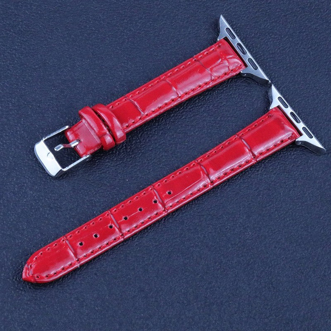포유 애플워치 슬림 레더 가죽 스트랩 버클 시계줄 줄질 밴드, 애플워치 슬림 레더 스트랩(유광)(38공용), 레드