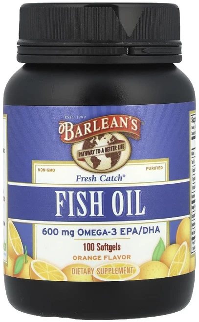 Barlean's Fresh Catch® 피쉬 오일 오메가3 EPA/DHA 오렌지 소프트젤 100정(소프트젤 1정당 300mg) Barlean's (발린스), 1개, 100정 - 쿠팡