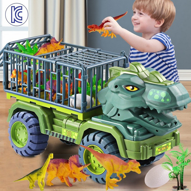 폴라도레 KC인증 공룡 장난감 세트 크레인 덤프 트럭 운송차 티라노 중장비 자동차, 멀티컬러, 1개