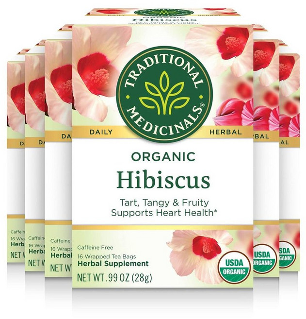 트래디셔널 메디셔널 히비스커스 허브티 16티백 6팩 Traditional Medicinals Organic Hibiscus Herbal Tea, 16개입, 28g, 6개