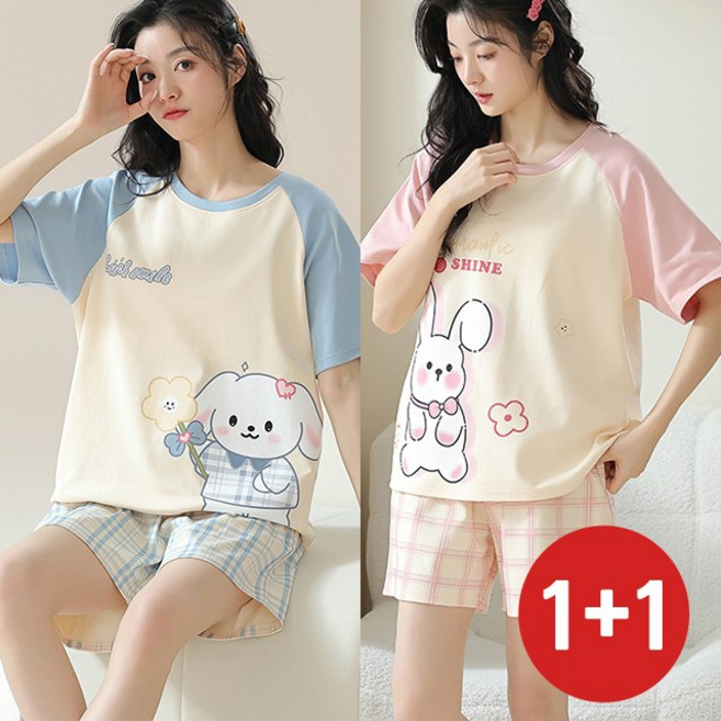 제이로그 (2세트) 반팔 여름 잠옷 홈웨어 상하세트 터치샤니