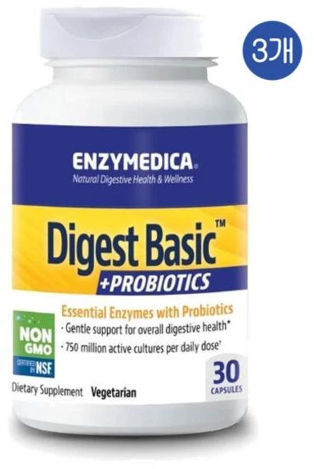 엔자이메디카 다이제스트 베이직 + 프로바이오틱스 유산균 캡슐 Enzymedica Digest Basic + Probiotics, 30정, 3개 - 쿠팡