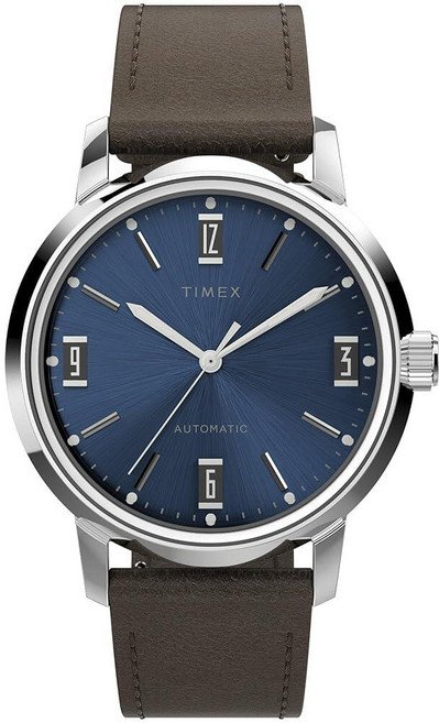 Timex 40mm 말린 오토매틱 가죽 스트랩 시계 브라운. 원사이즈 40mm 말린 오토매틱 가죽 스트랩 시계