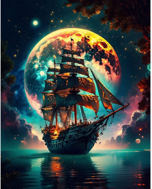 호우맘 액자 캔버스형 LED 보석십자수 DIY 키트 40 x 50 cm, HM-112 항해해요, 1개