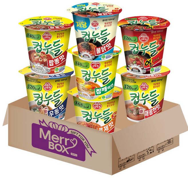컵누들 세트 1호 {매콤한맛+우동맛+로제맛+열라면맛+불닭맛+짬뽕맛+참깨라면맛}+메세지카드, 1박스