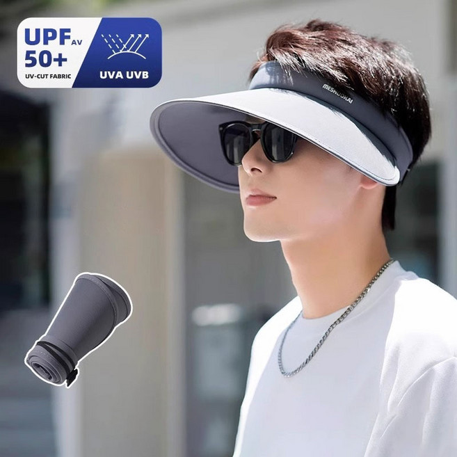 남성 오픈탑 선캡 넓은 챙 야외 등산 골프 자외선 차단 쿨링 모자, 1개, 그레이