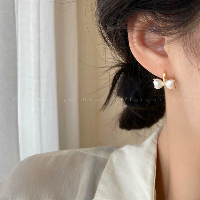 제이미랜드 귀요미 14K 골드 원터치 진주귀걸이 하트 네잎클로