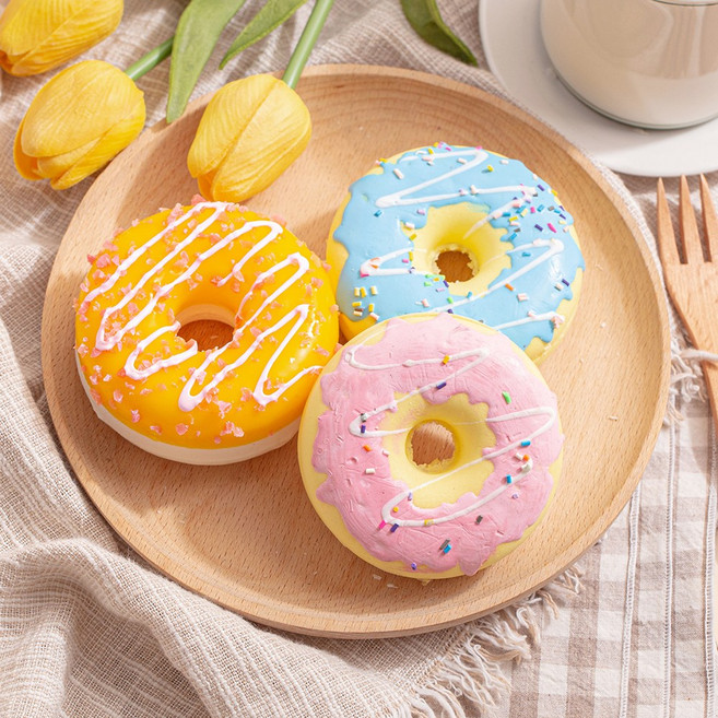 [데코봉봉] 파스텔 도넛 모형 1P 도너츠 디저트 음식 스퀴시 장난감 빵, 오렌지, 색상