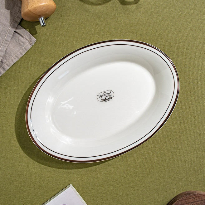 시라쿠스 뉴욕 킹스인 홈파티 메인 디너 그릇 타원볼, 1개, 콜라브라운