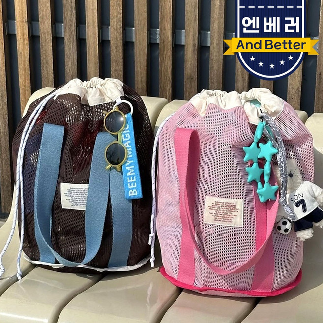 수영가방 목욕 물놀이 수영장 그물 메쉬백 수영복 복조리백 비치 가방