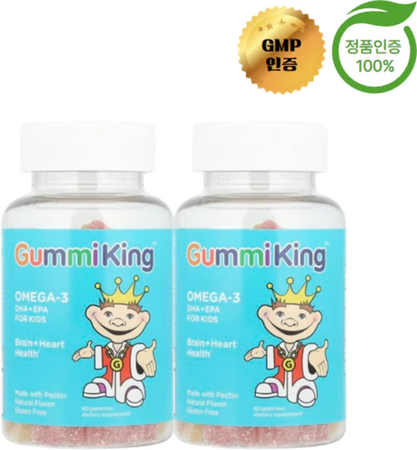 GummiKing 2개X 어린이용 오메가3 DHA EPA 딸기 오렌지 레몬 구미젤리 60개, 60정, 2개 - 쿠팡