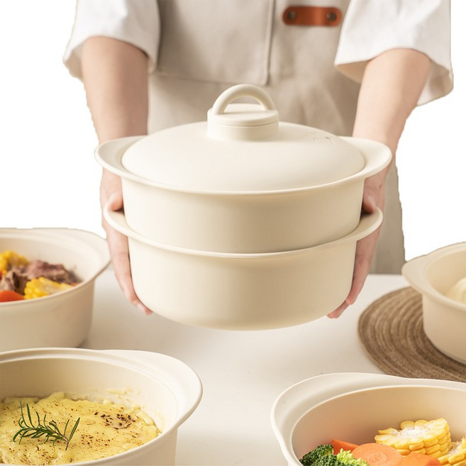 FASEN 이중 실리콘 찜기 대용량 다용도 전자레인지용기 따로따로 쓸 수 있는 스팀 촉촉 2단 실리콘찜기, 1개, 밀크흰색 2단 실리콘찜기