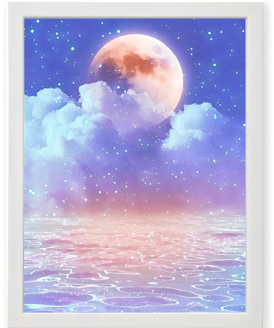 액자 세트 DIY 보석 큐빅 비즈 십자수 30x40 cm, 달빛바다(화이트), 1세트