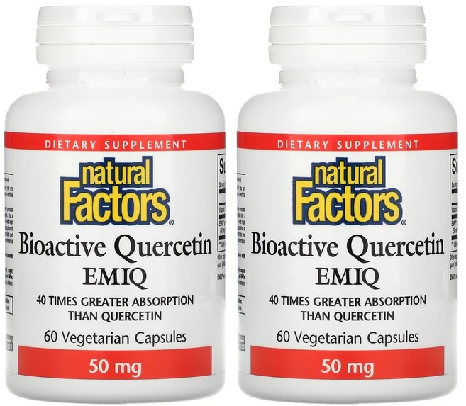 Natural Factors Bioactive Quercetin EMIQ 네츄럴 팩터스 바이오액티브 퀘르세틴 50mg 60베지캡슐 2팩, 60정, 2개 - 쿠팡