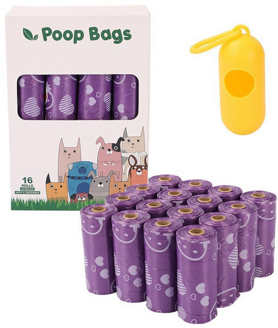 Jeernare 생분해 강아지 배변봉투 야외 산책 애견봉투 강아지똥 줍기, 1박스, 240개입, 보라