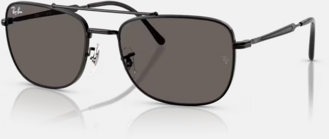 Ray-Ban雷朋 RB3755 雙槓金屬太陽眼鏡 黑色鏡框 深灰色鏡片 阻擋紫外線 尺寸62-19-145