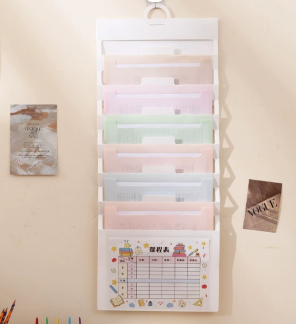 엔블랩 다용도 벽걸이 수납 보관함 학생 사무직 파일 아코디언 손잡이시험지 파티션 파일, 1개, 흰색-파스텔
