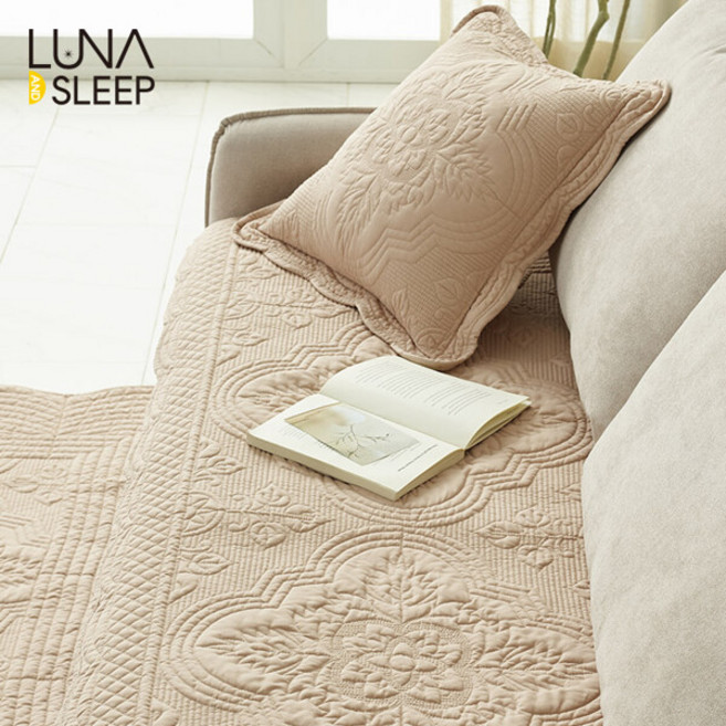 [루나앤슬립] 목화솜 자수퀼팅 통워싱 소파패드 1장 (4인 와이드), 베이지