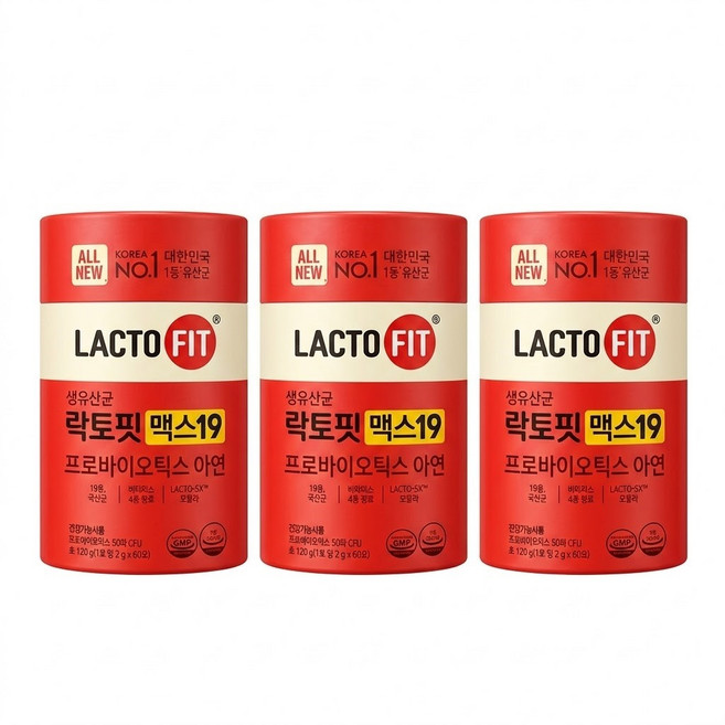 [6개월분] 종근당건강 락토핏 생유산균 맥스19 3통(180포), 2g, 3개
