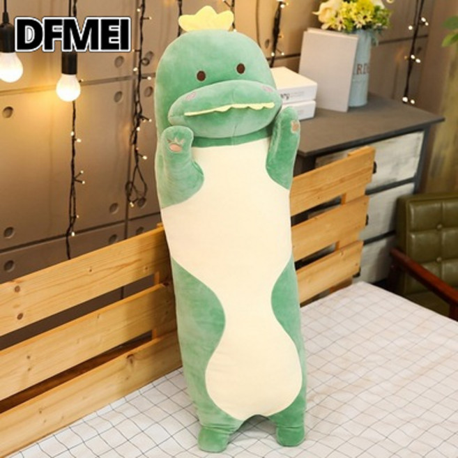DFMEI 軟萌卡通長條抱枕玩具毛絨玩具兔夾腿少女兒童禮物娃娃, 恐龍款