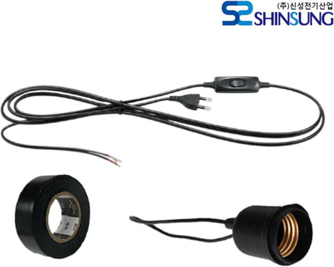 신성 SIMPLE 국산 KC인증 블랙 중간 스위치 부착 전원 연결 단자 1P 2개 AC 전원 스위치 코드 7M+방수소켓+서통테이트블랙, 1개