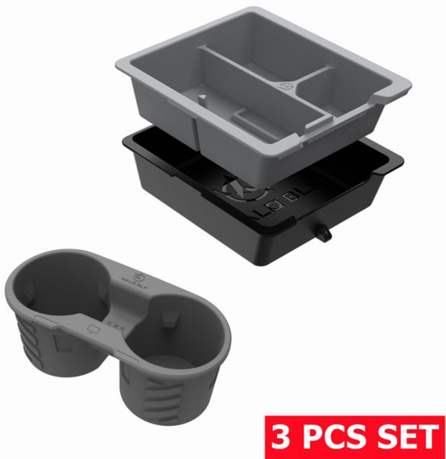 HALOBLK 실리콘 더블 레이어 센터 콘솔 트레이 정리함 테슬라 모델 Y 모델 3 2023-2021 용 컵홀더 특허