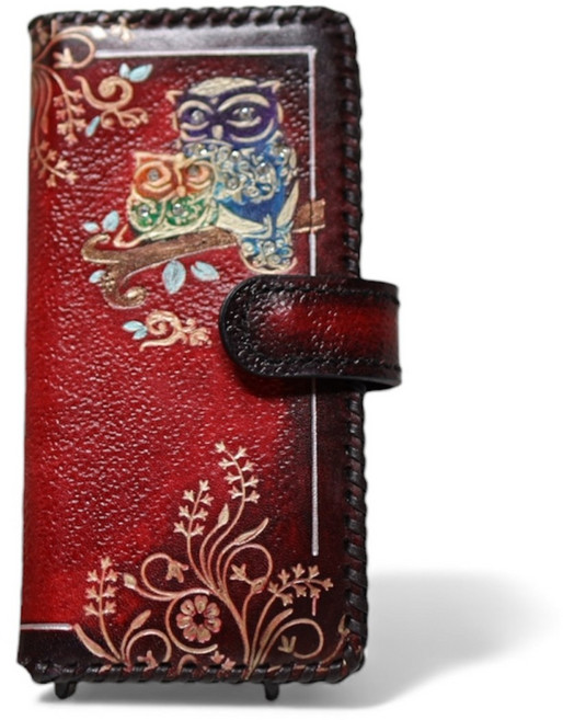 갤럭시 통가죽 핸드폰케이스 수제작 부엉이 나무 전기종 호환 아마도가죽공방