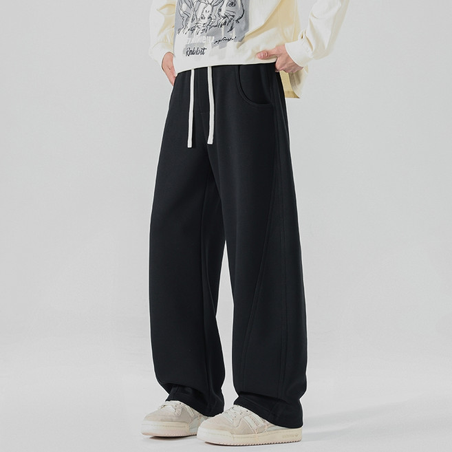 潮流寬版都市感休閒長褲 寬鬆直筒運動棉褲