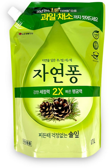 자연퐁 솔잎(1.1L 리필) 주방세제 비린내 기름기 찌든때 설거지, 1개, 1ml