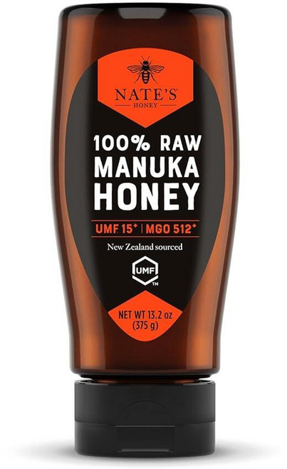Nate's HON 온ey Raw 마누카 허니 뉴질랜드 MGO 512+ | UMF 인증 15+ 374.2g(13.5온스) 스퀴즈 보틀, 13.2 Ounce (Pack of 1), MGO 830+ | UMF 인증 20+